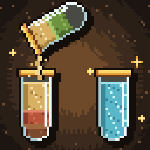Pixel Dunes app icon: a jar pouring pixel into a glass tube