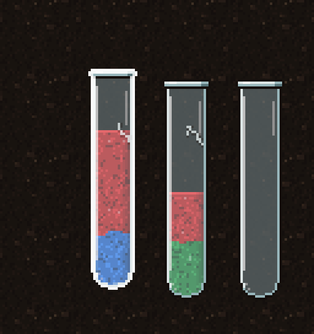 Selected tube lifted out of its slot with a white outline, next to two other glass tubes